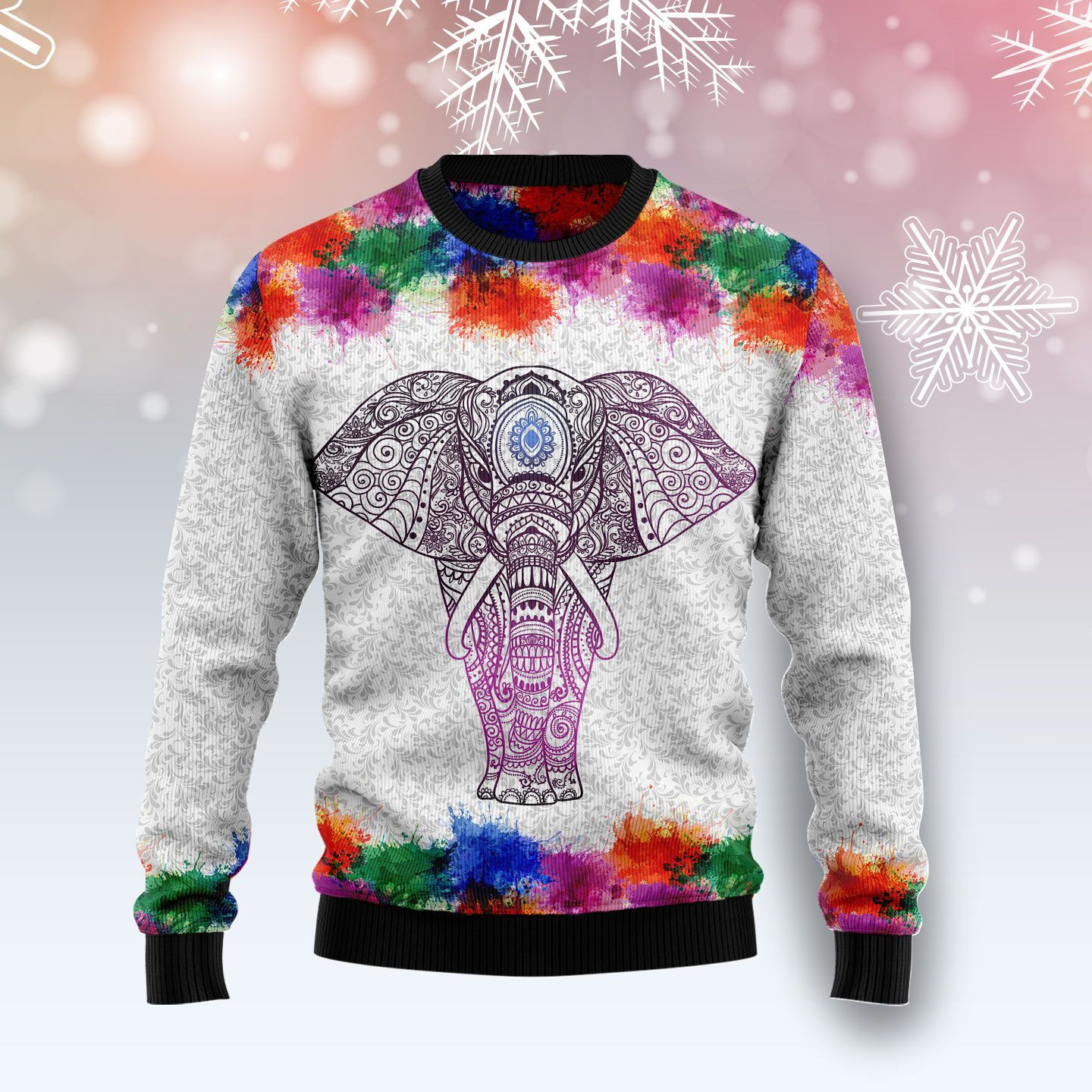 Elephant Mandala Color Ugly Christmas Sweater Ugly Sweater For Men Women, Holiday Sweater