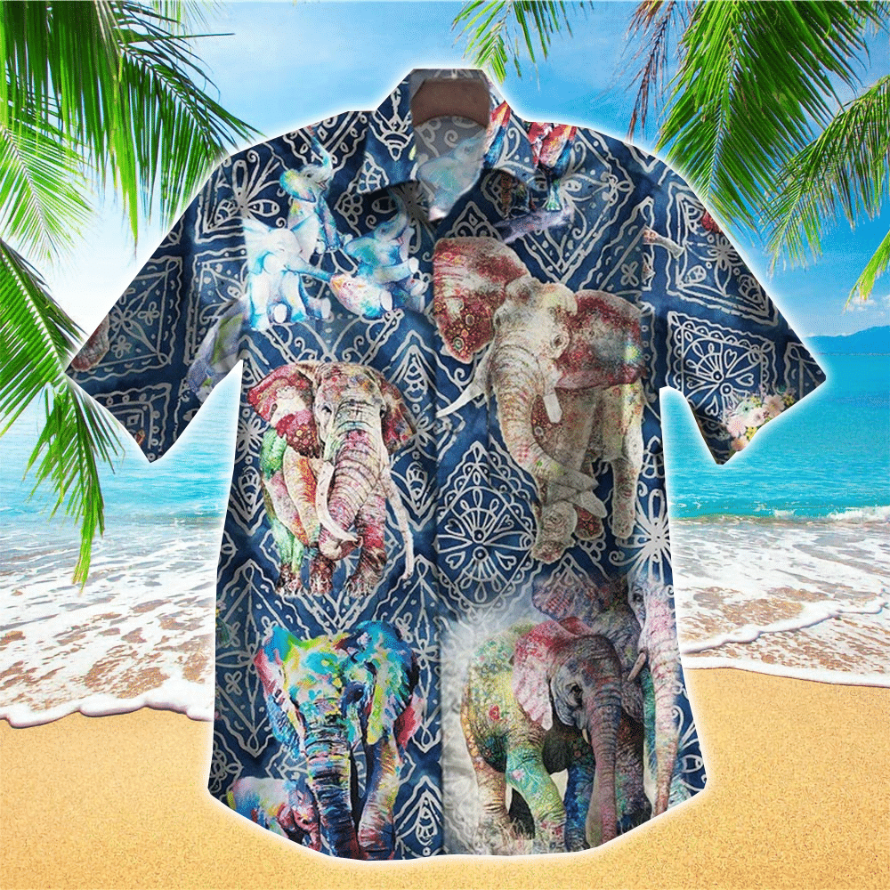 Elephant Mens Hawaiian Shirt Elephant Button Up Shirt for Men and Women