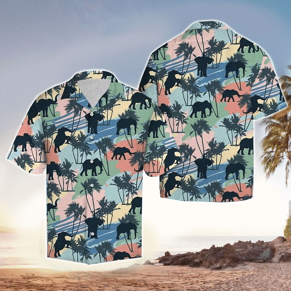 Elephant Mens Hawaiian Shirt Elephant Button Up Shirt for Men and Women