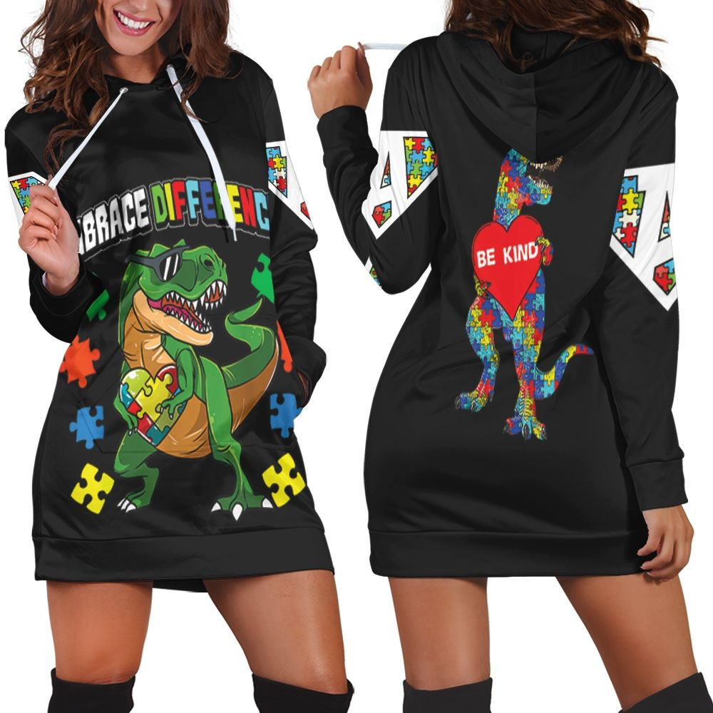 Embrace Differences Dinosaurs Autism Hoodie Dress Sweater Dress Sweatshirt Dress