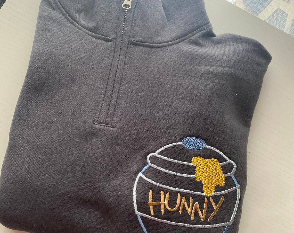 Embroidered Disney Sweathshirt Winnie The Pooh Hunny Pot Embroidered Full Zip Crewneck Hoodie Disney World Disney