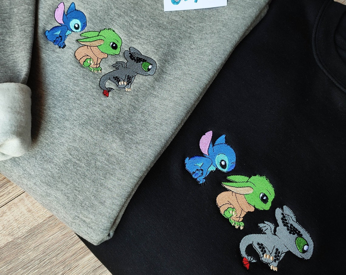 Embroidered Lovely Baby Aliens Characters Embroidered Sweatshirt Embroidered Hoodie Embroidered T Shirt Love Gifts