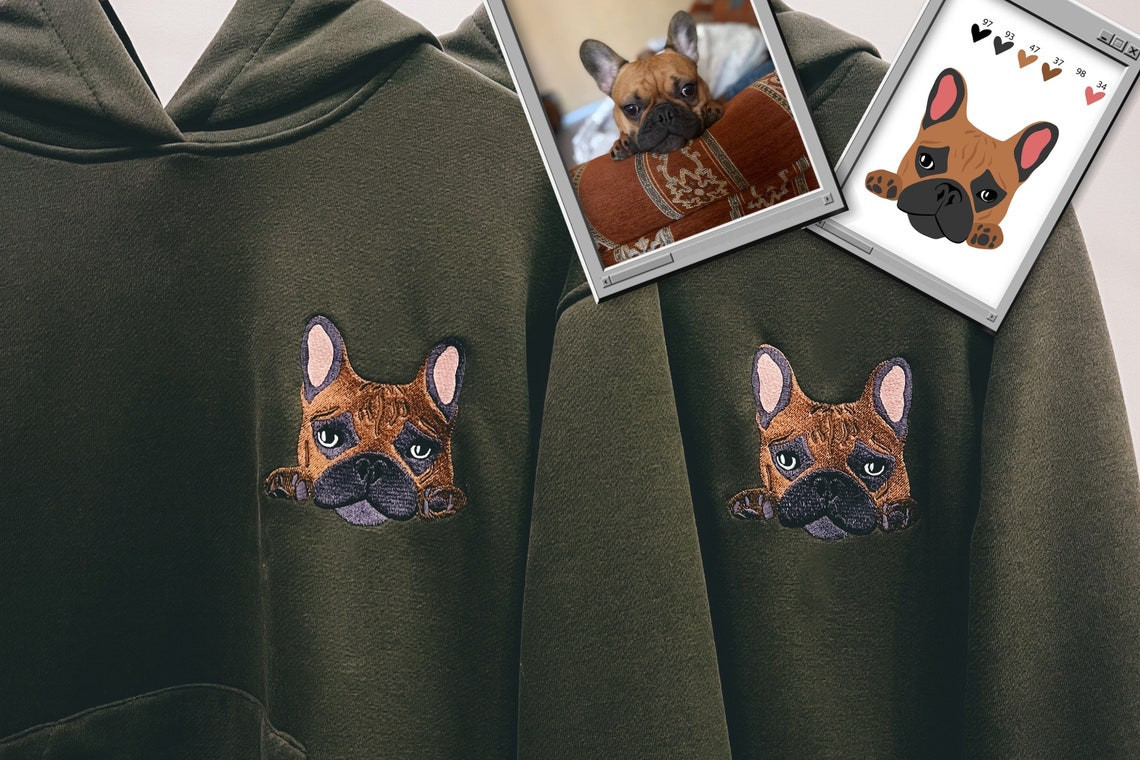 Embroidered Pet Dog Hoodie Embroidery Cat Portrait By Photo Crewneck Sweatshirt Clothes Item Custom Gift