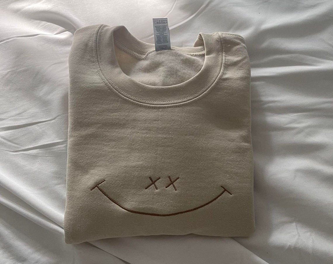 Embroidered Smiley Face Sweatshirt Embroidered Crewneck