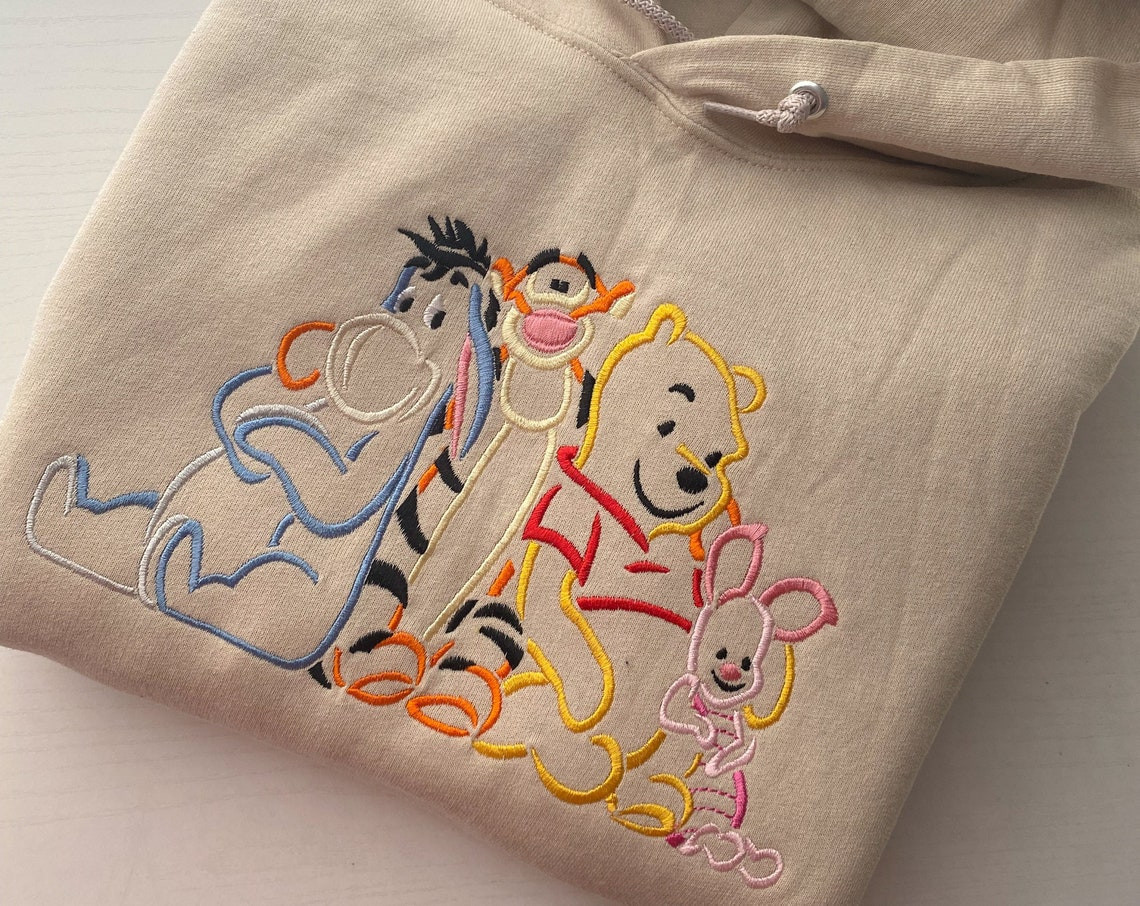 Embroidered Sweatshirt Winnie The Pooh Disney World Crewneck Disneyland Embroidered Sweatshirt Hoodie