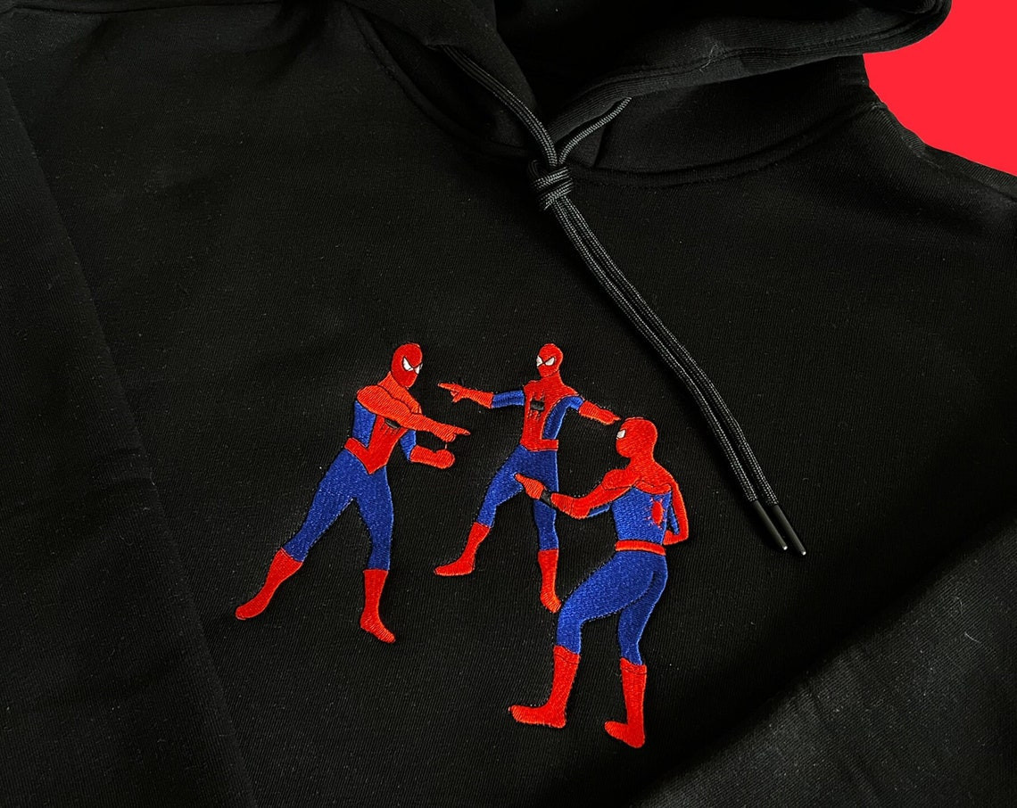 Embroidered Triple Spiderman Sweatshirt Spiderman Embroidery Spiderman Hoodies Peter Parker Sweatshirt