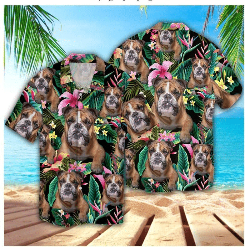 English Bulldog On The Beach Hawaiian Shirt Hawaiian Shirt For Men, Hawaiian Shirt For Women, Aloha Shirt