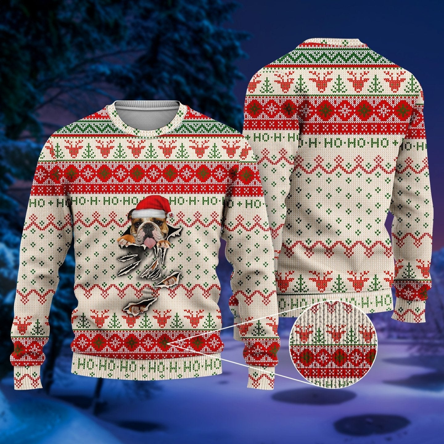 English Bulldog Scratch Ugly Christmas Sweater