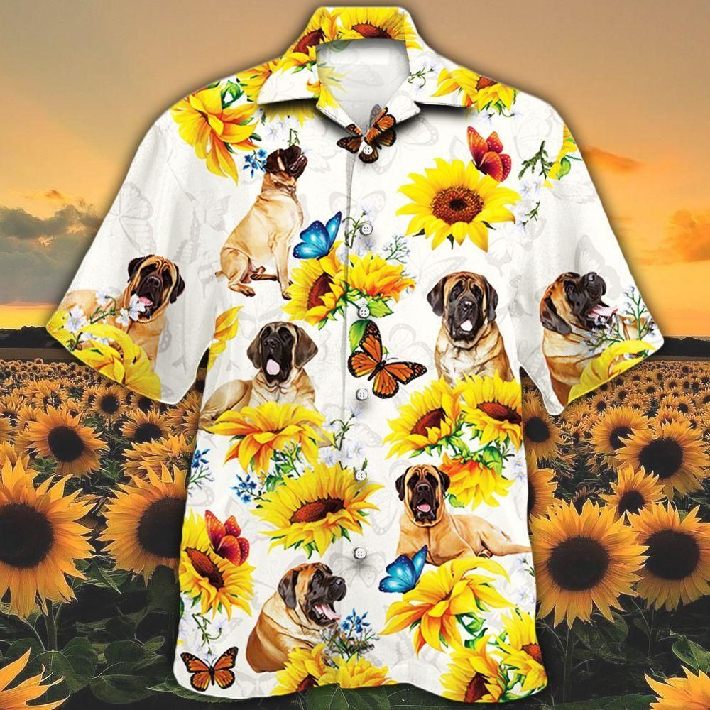 English Mastiff Dog Lovers Sun Flower Aloha Hawaiian Shirt Colorful Short Sleeve Summer Beach Casual Shirt For Men And Women