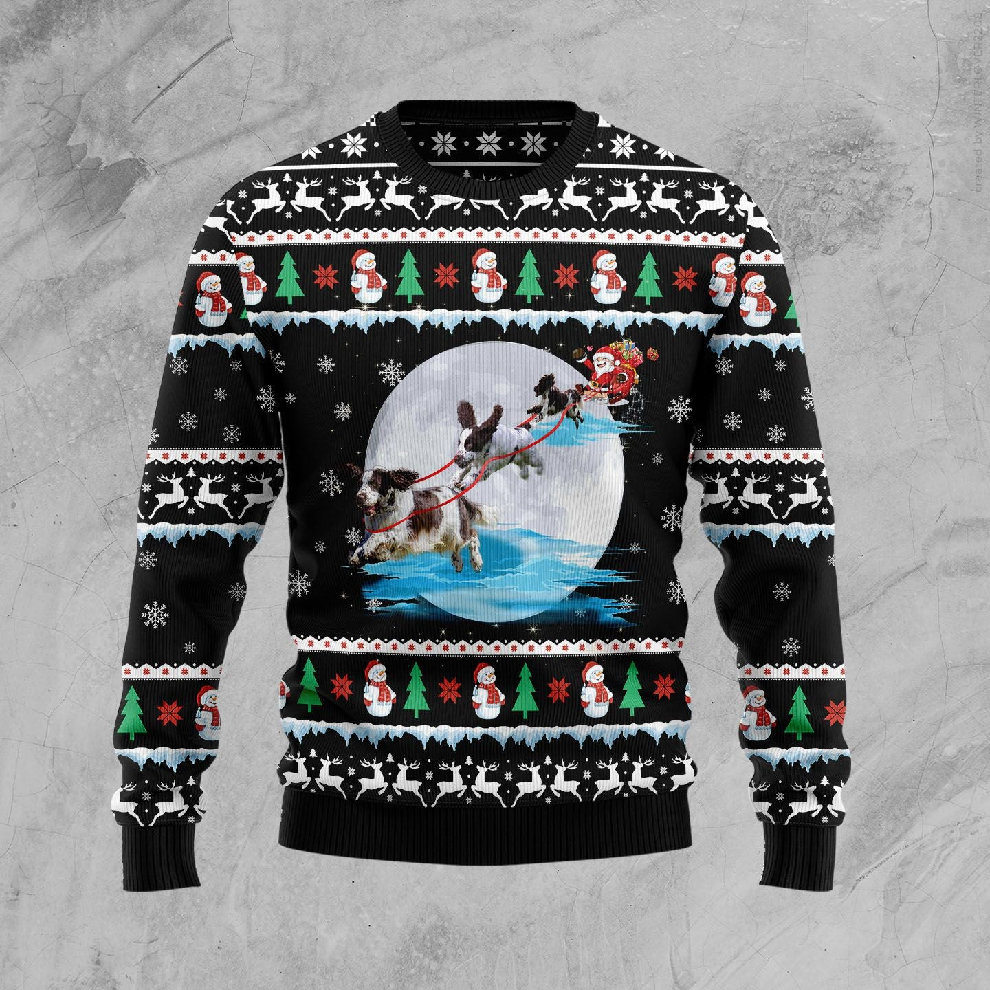 English Springer Spaniel Santa On Highway Ugly Christmas Sweater