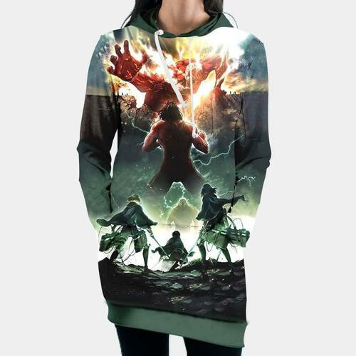 Eren Yeager Defending Wall 3d Hoodie Dress Sweater Dress Sweatshirt Dress Hoodie