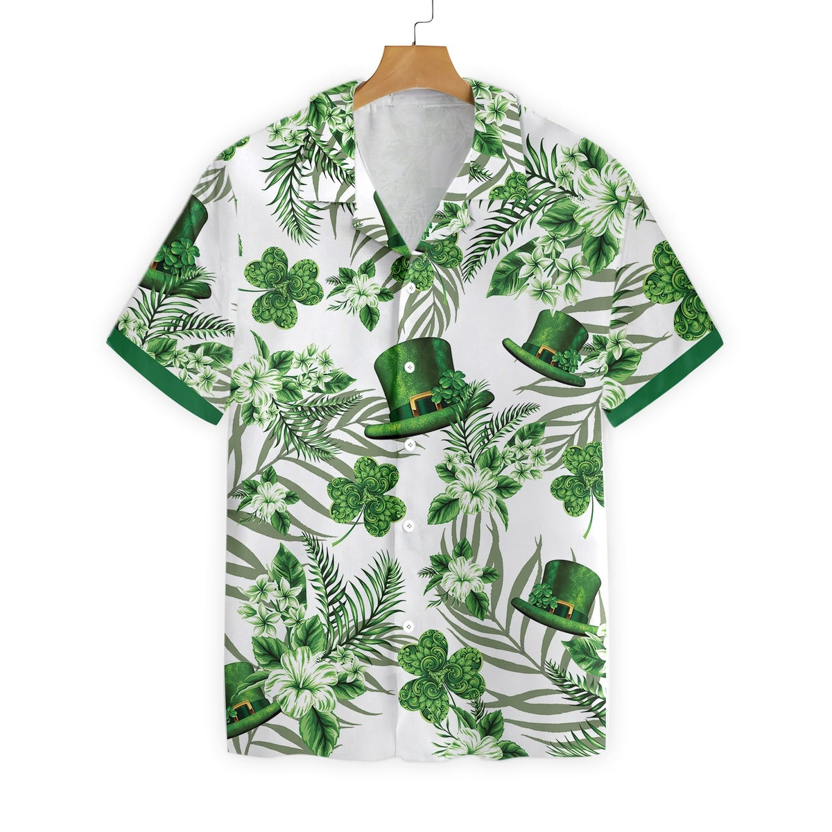 Erin Go Braugh Ireland Green Hat and Shamrock Pattern Hawaiian Shirt