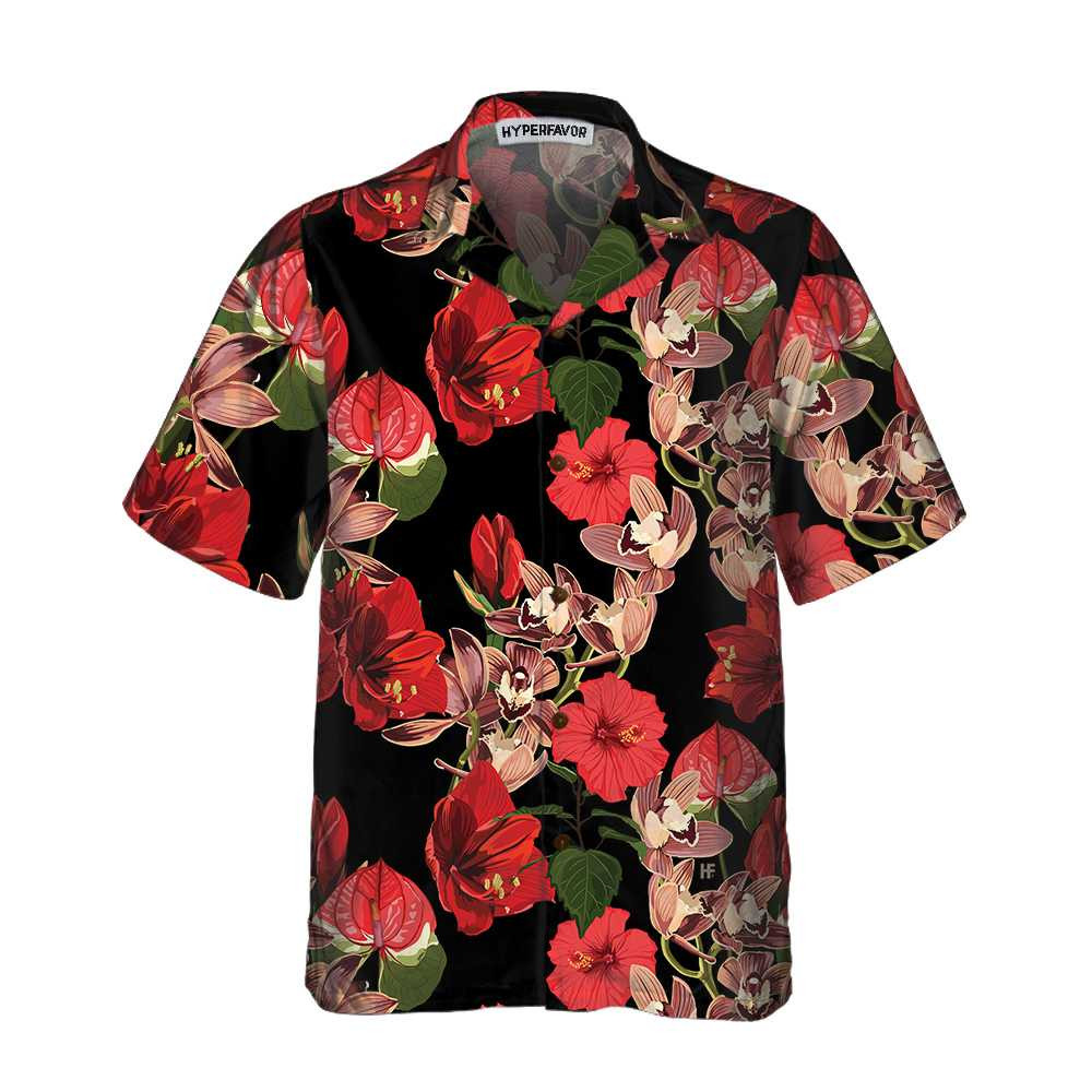 Exotic Hibiscus And Tropical Plants Hawaiian Shirt Unique Red Hibiscus Print Shirt