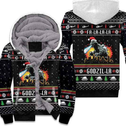 Fa La La Godzi La Godzila Christmas 3D Fleece Hoodie