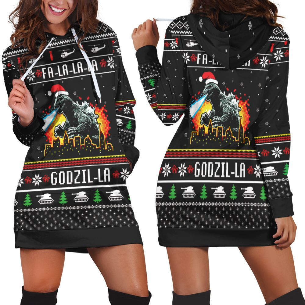 Fa La La Godzi La Godzila Christmas 3d Hoodie Dress Sweater Dress Sweatshirt Dress