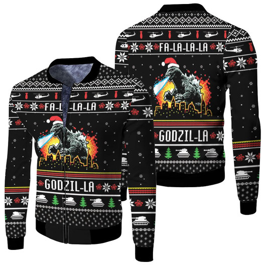 Fa La La Godzi La Godzila Christmas Fleece Bomber Jacket