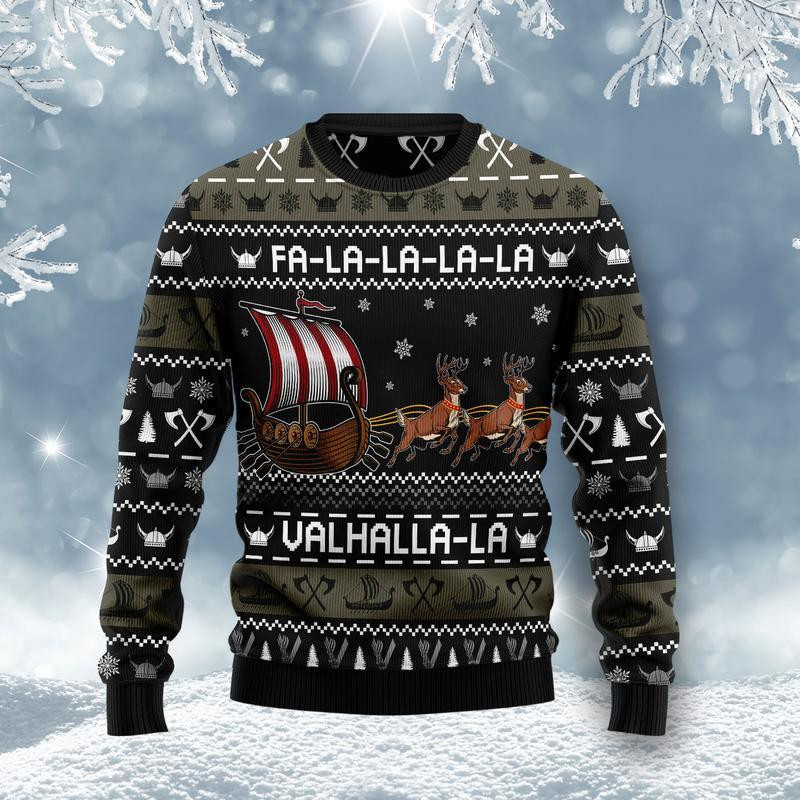 Fa-la-la-valhalla Viking Ugly Christmas Sweater Ugly Sweater For Men Women