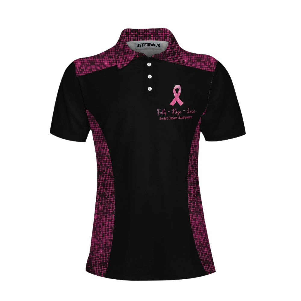 Faith Hope Love Angel Wings Breast Cancer Awareness Short Sleeve Women Polo Shirt Pink Awareness Ribbon Polo Shirt For Ladies