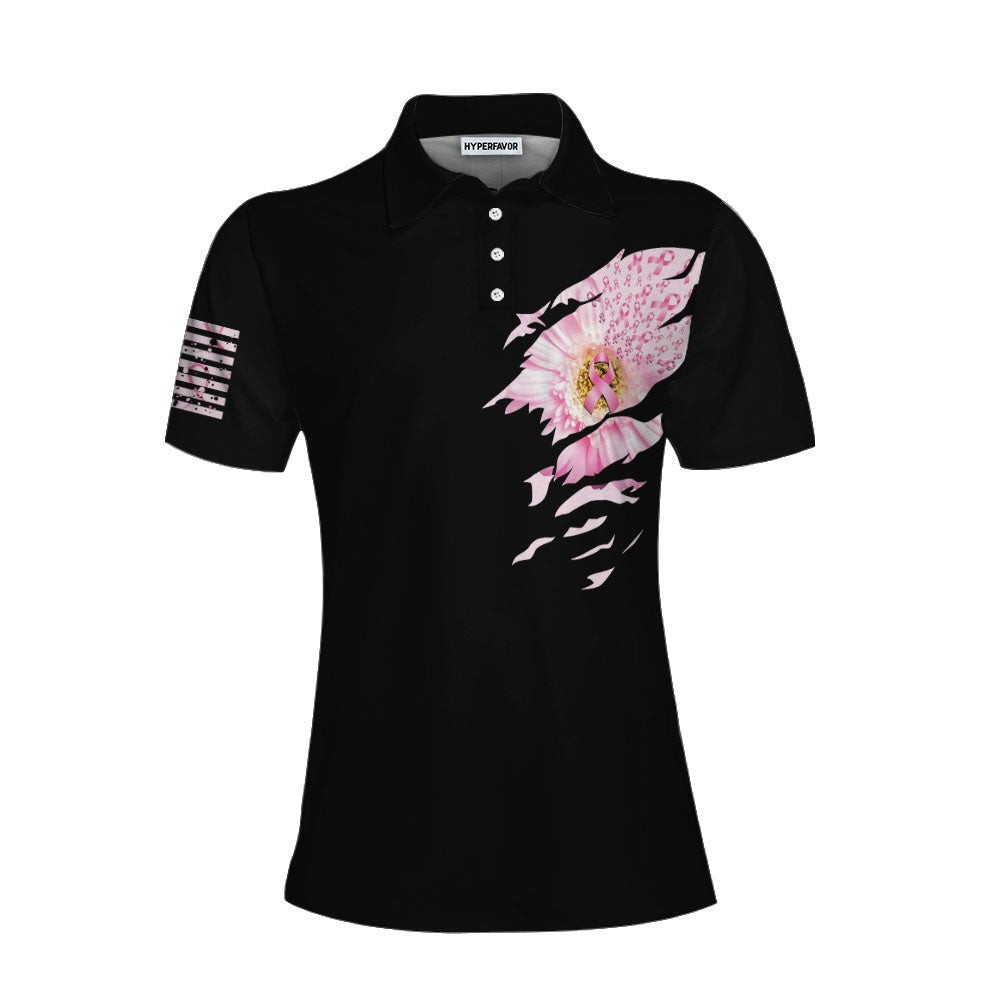 Faith Hope Love Flower Breast Cancer Awareness Short Sleeve Women Polo Shirt Support Gift For Breast Cancer Survivors