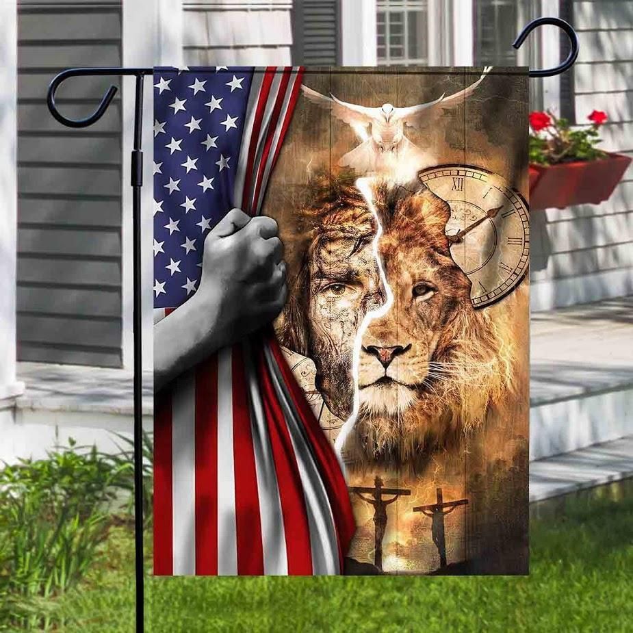 Faith Jesus And Lion Flag USA American Independence Day Us Garden Flag House Flag