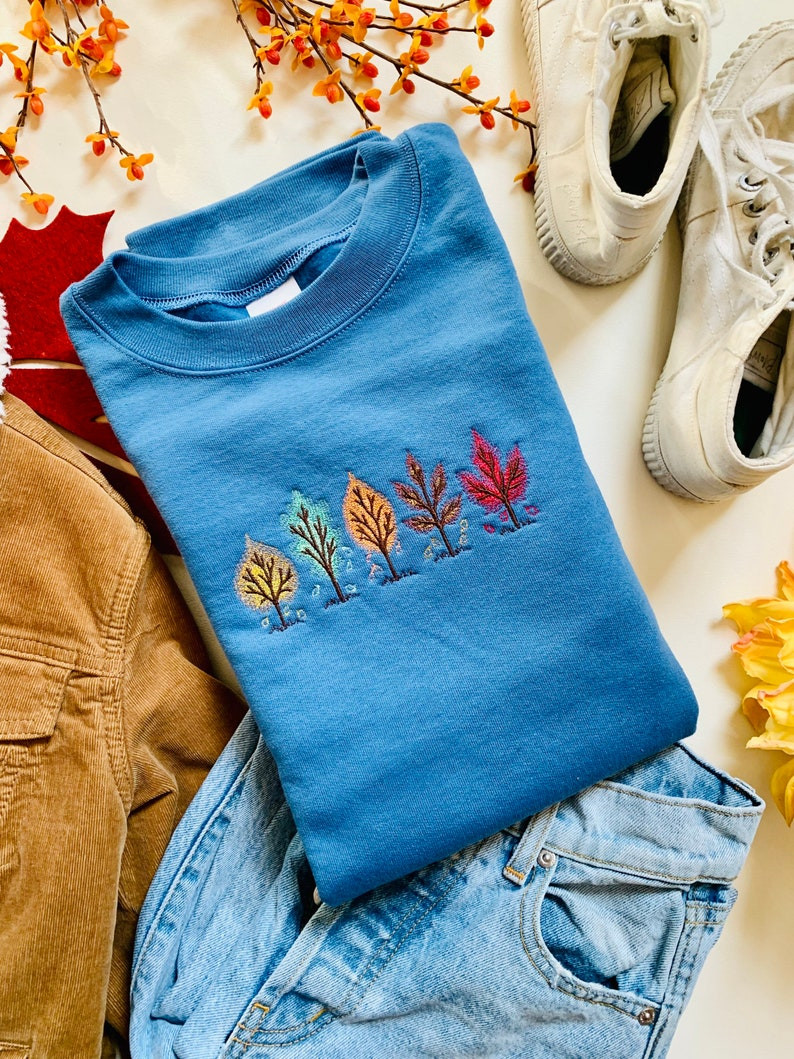 Fall Leaf Embroidered Crewneck