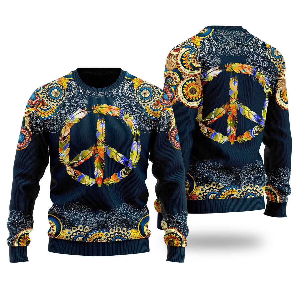 Feather Peace Sign Ugly Christmas Sweater Ugly Sweater For Men Women, Holiday Sweater