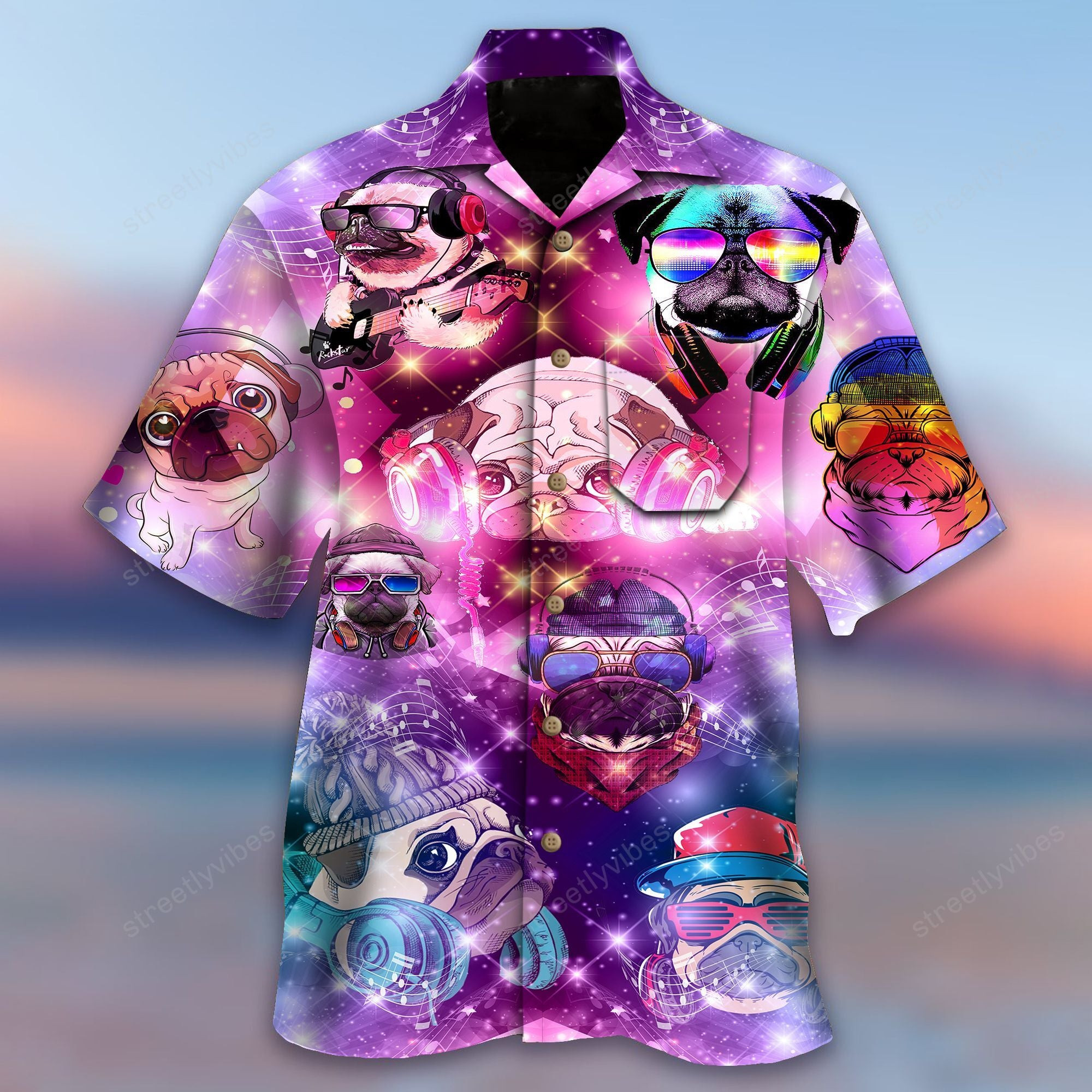 Feeling Music With Pugs Hawaiian Shirt Hawaiian Shirt For Men