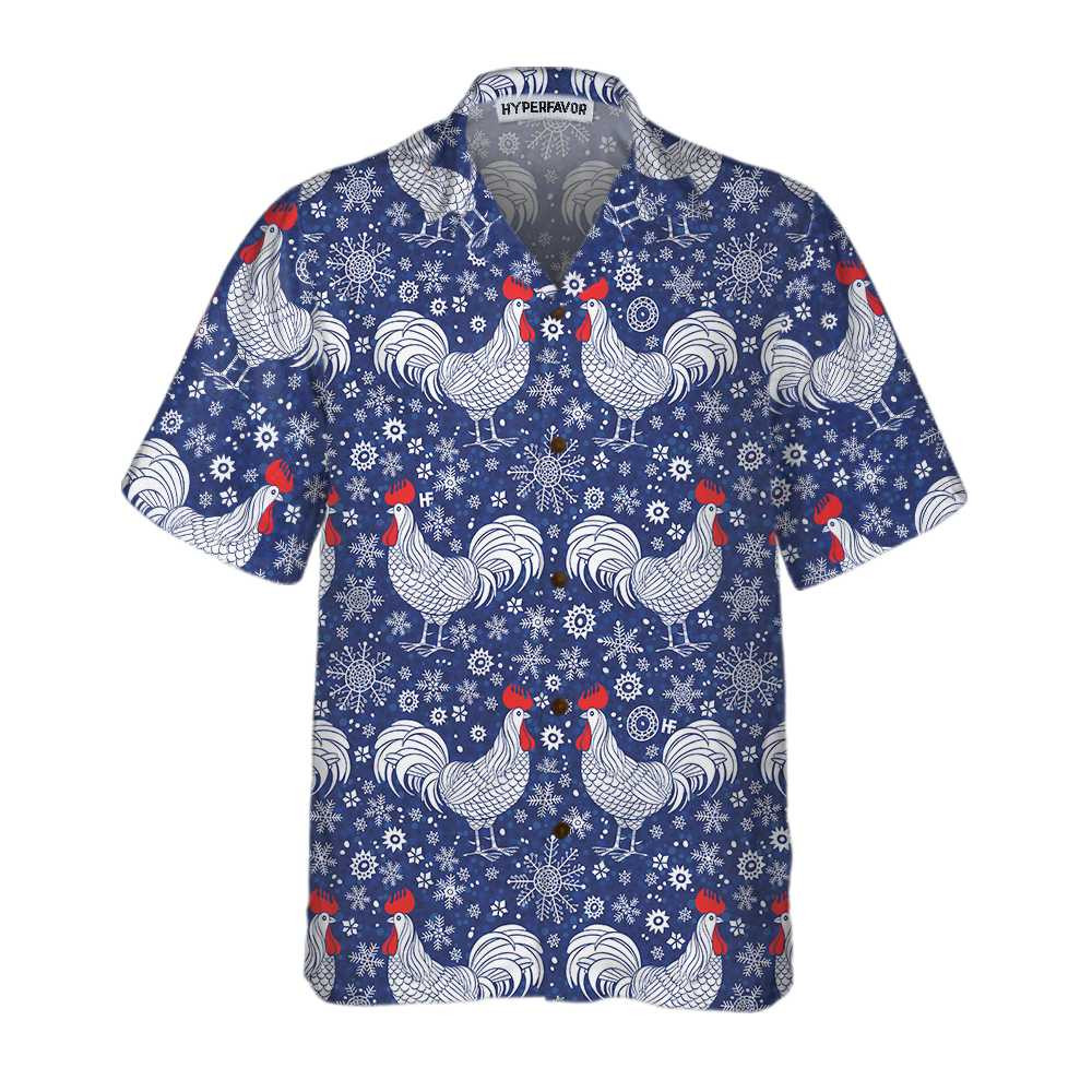 Festive Winter Rooster Hawaiian Shirt Unique Chicken Shirt For Men  Women