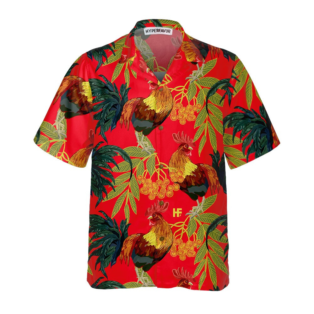 Fiery Red Rooster Hawaiian Shirt Unique Chicken Shirt For Men  Women