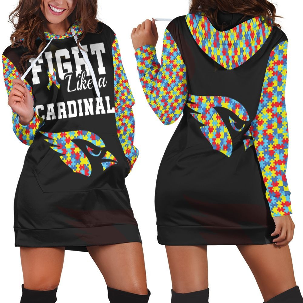 Fight Like A Arizona Cardinals Autism Support Hoodie Dress Sweater Dress Sweatshirt Dress
