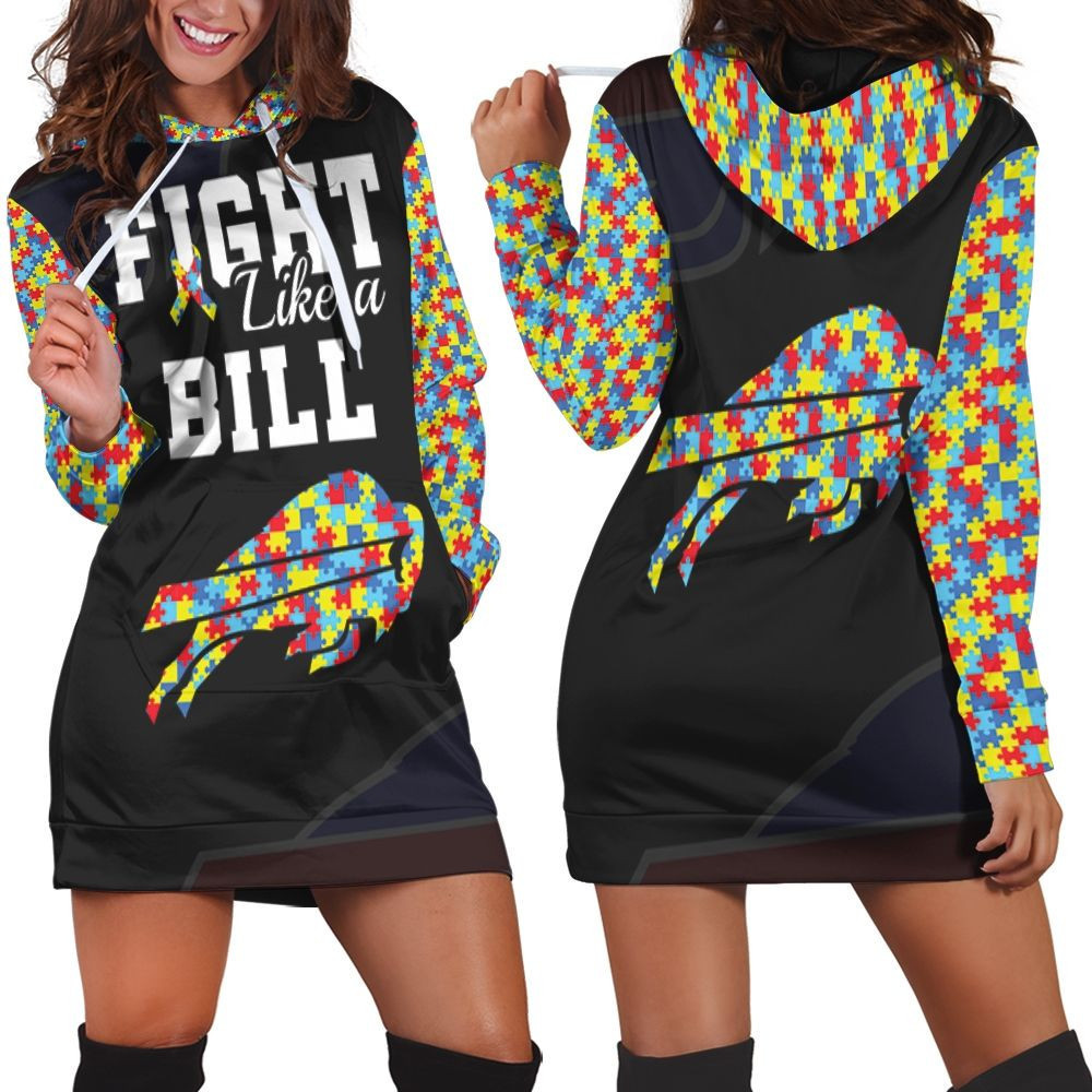 Fight Like A Buffalo Bills Autism Support Hoodie Dress Sweater Dress Sweatshirt Dress