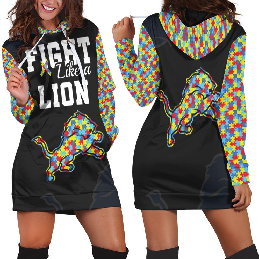 Fight Like A Detroit Lions Autism Support Hoodie Dress Sweater Dress Sweatshirt Dress