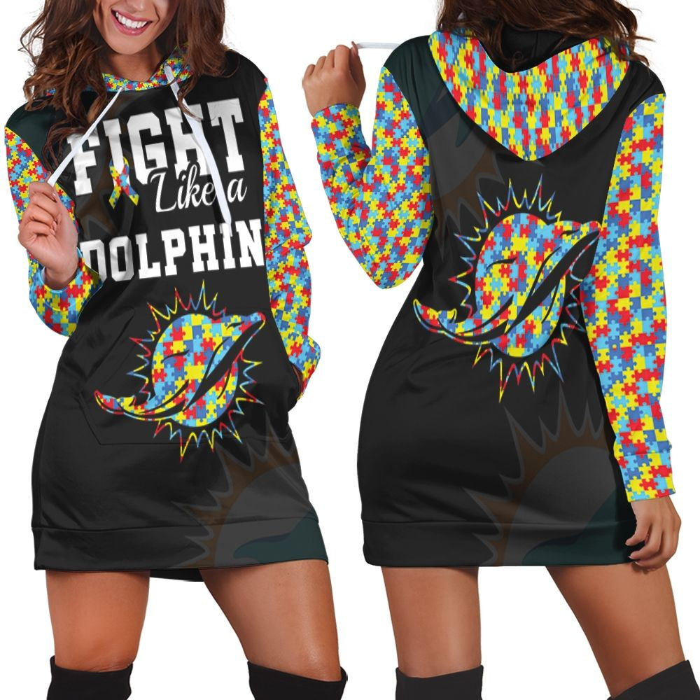 Fight Like A Dolphins Autism Support Hoodie Dress Sweater Dress Sweatshirt Dress