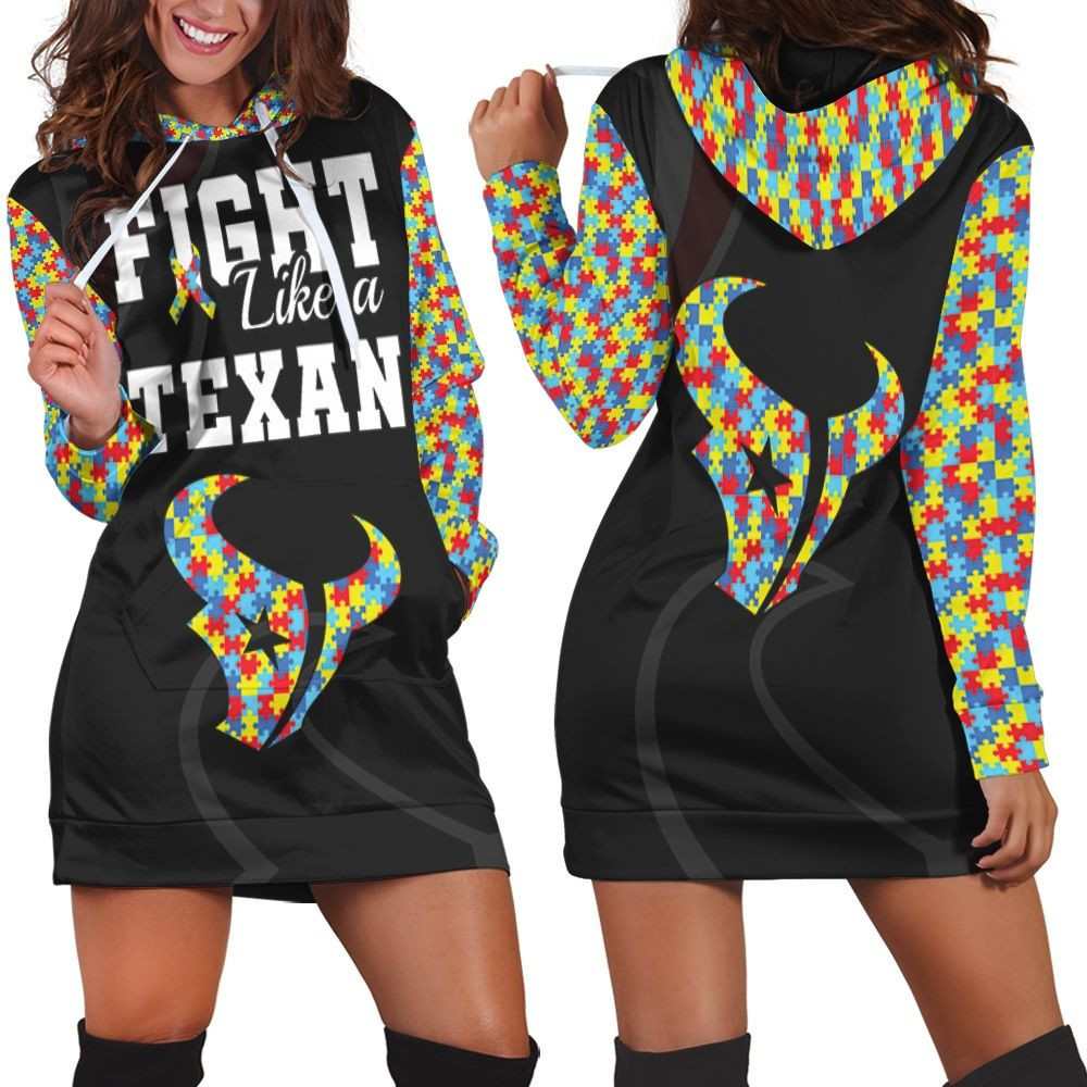 Fight Like A Houston Texans Autism Support Hoodie Dress Sweater Dress Sweatshirt Dress