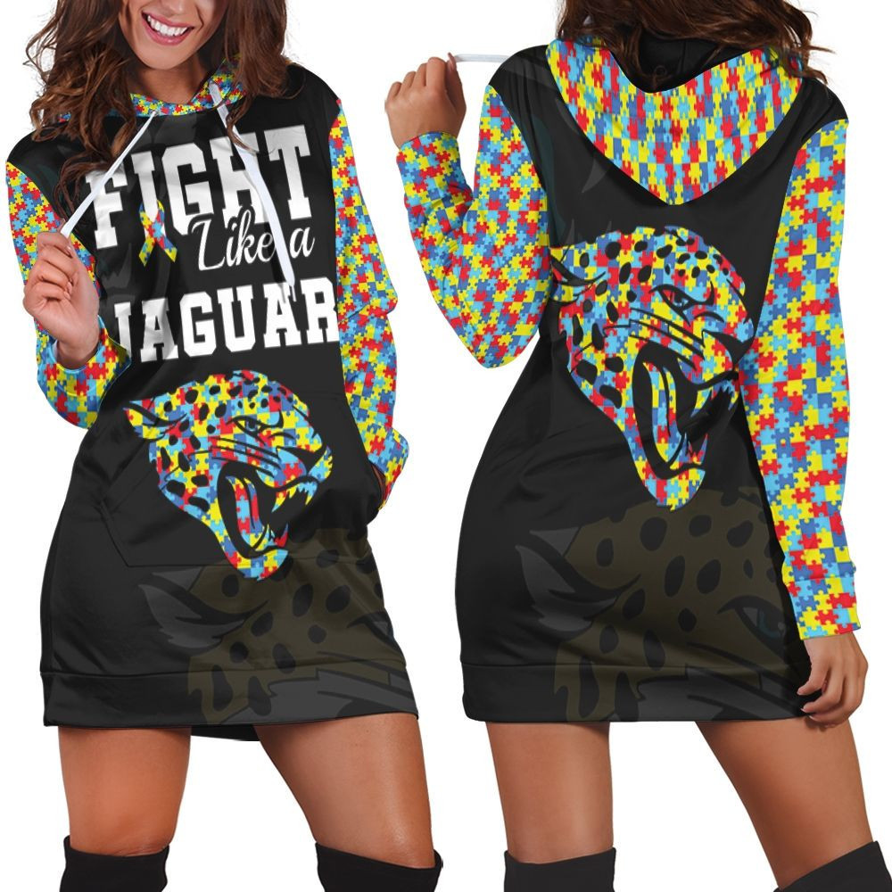 Fight Like A Jacksonville Jaguars Autism Support Hoodie Dress Sweater Dress Sweatshirt Dress