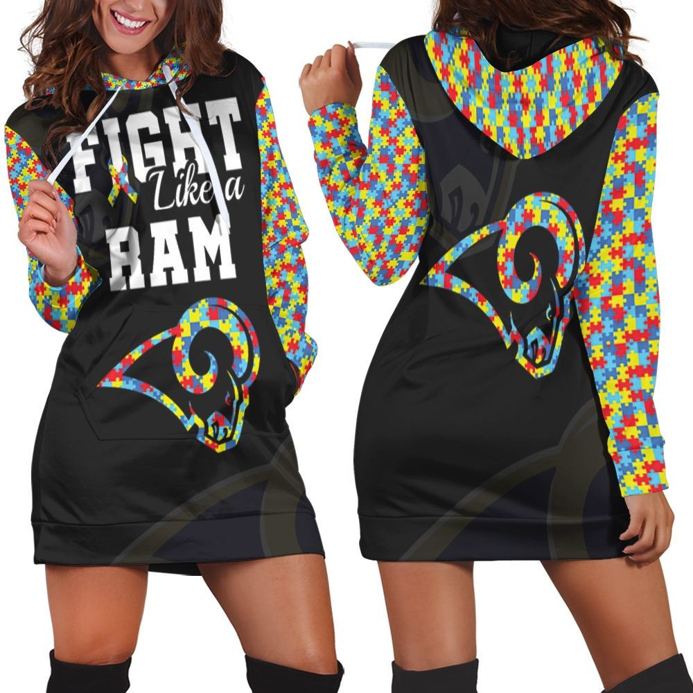 Fight Like A Los Angeles Rams Autism Support Hoodie Dress Sweater Dress Sweatshirt Dress