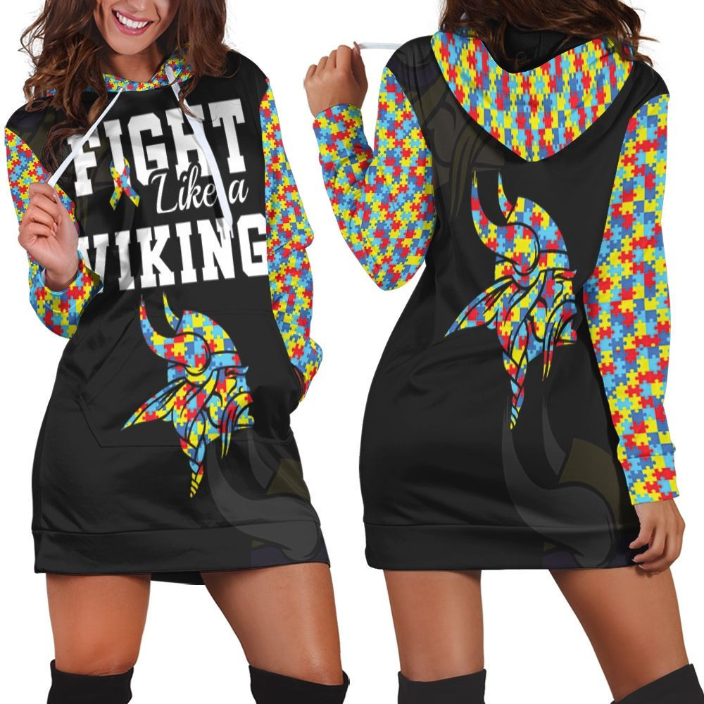 Fight Like A Minnesota Vikings Autism Support Hoodie Dress Sweater Dress Sweatshirt Dress