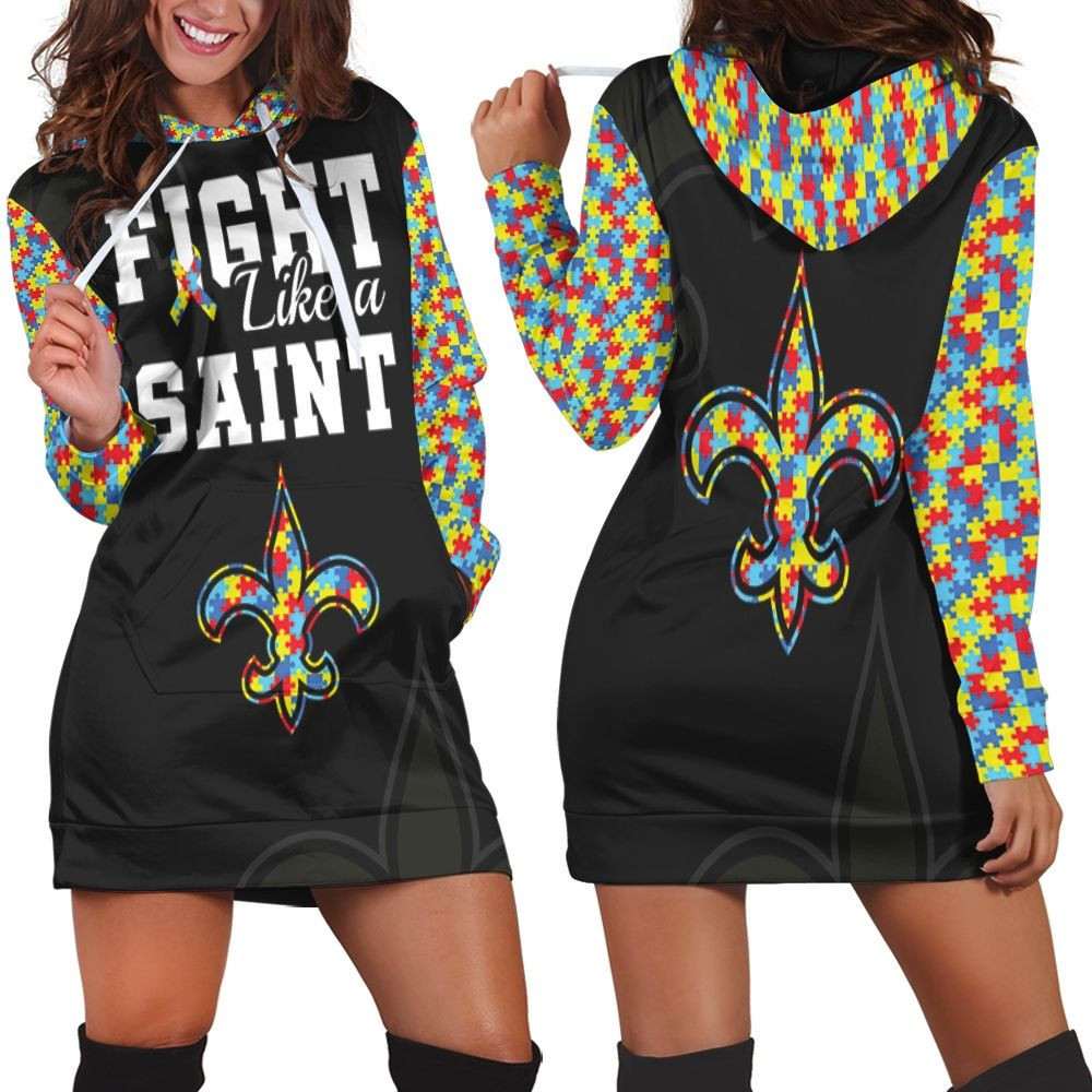 Fight Like A New Orleans Saints Autism Support Hoodie Dress Sweater Dress Sweatshirt Dress