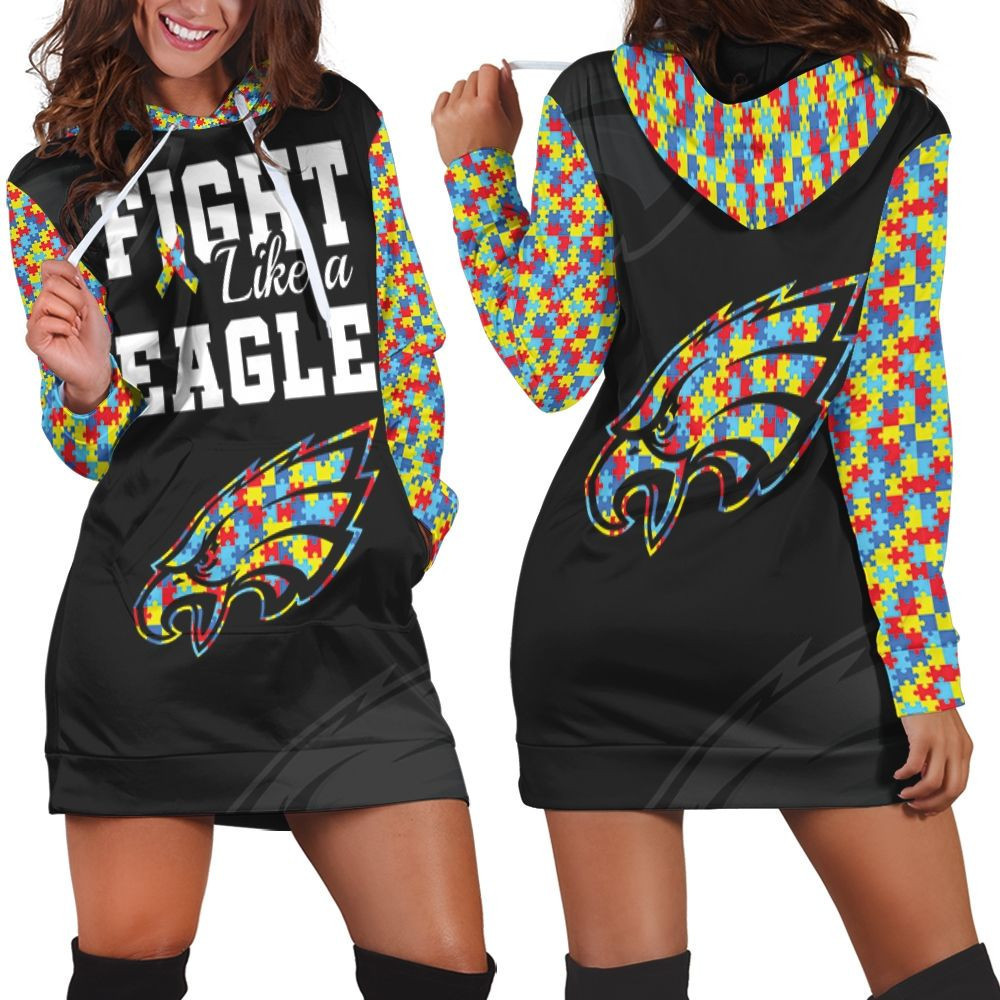 Fight Like A Philadelphia Eagles Autism Support Hoodie Dress Sweater Dress Sweatshirt Dress