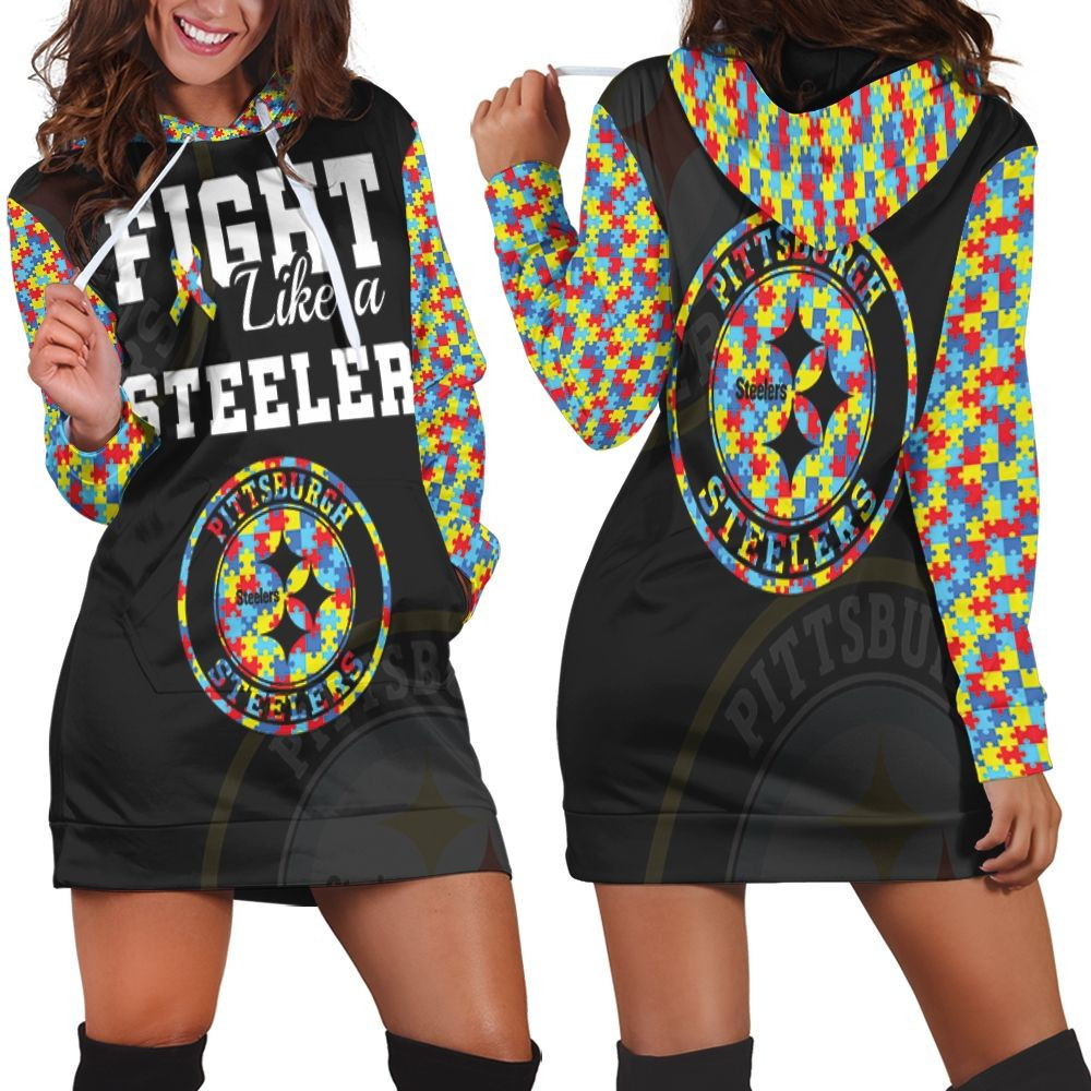 Fight Like A Pittsburgh Steelers Autism Support Hoodie Dress Sweater Dress Sweatshirt Dress