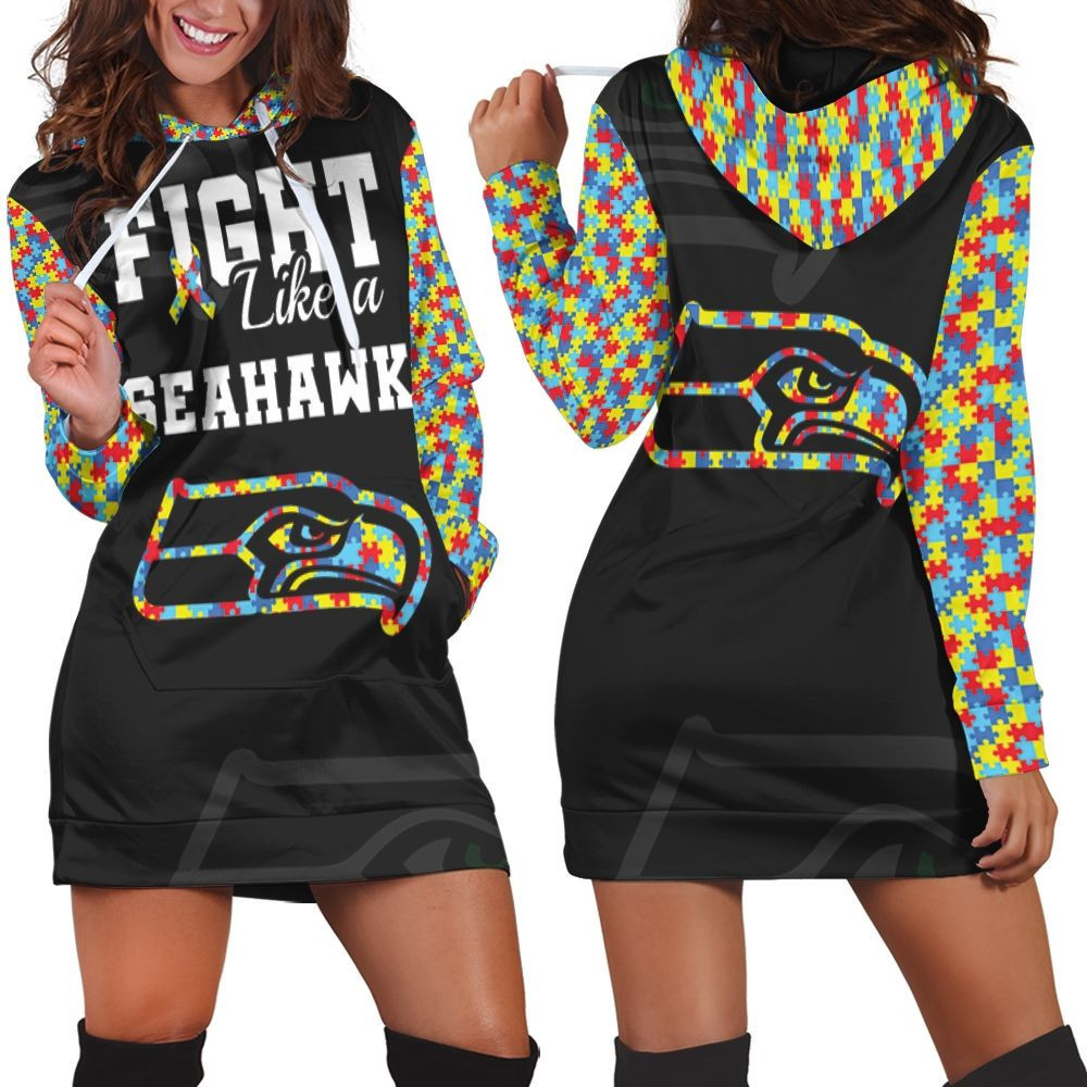 Fight Like A Seattle Seahawks Autism Support Hoodie Dress Sweater Dress Sweatshirt Dress