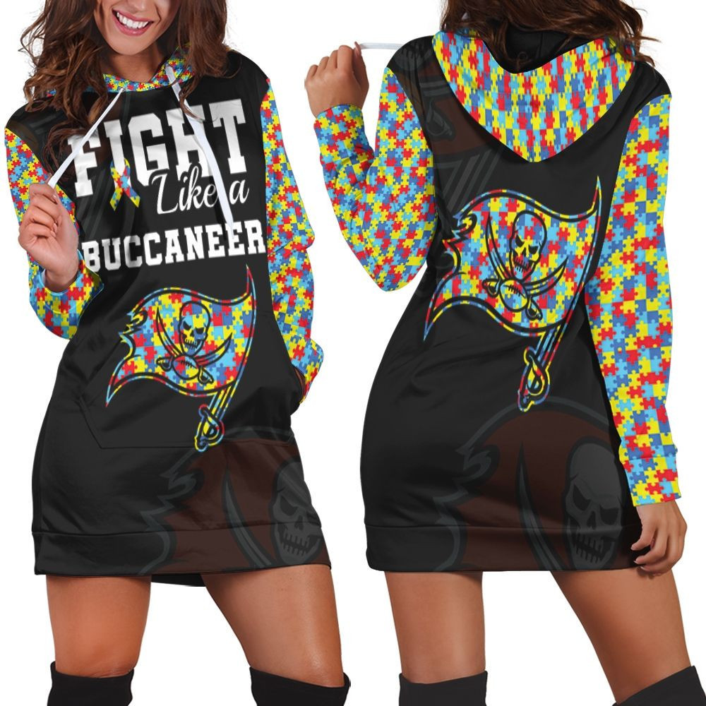 Fight Like A Tampa Bay Buccaneers Autism Support Hoodie Dress Sweater Dress Sweatshirt Dress