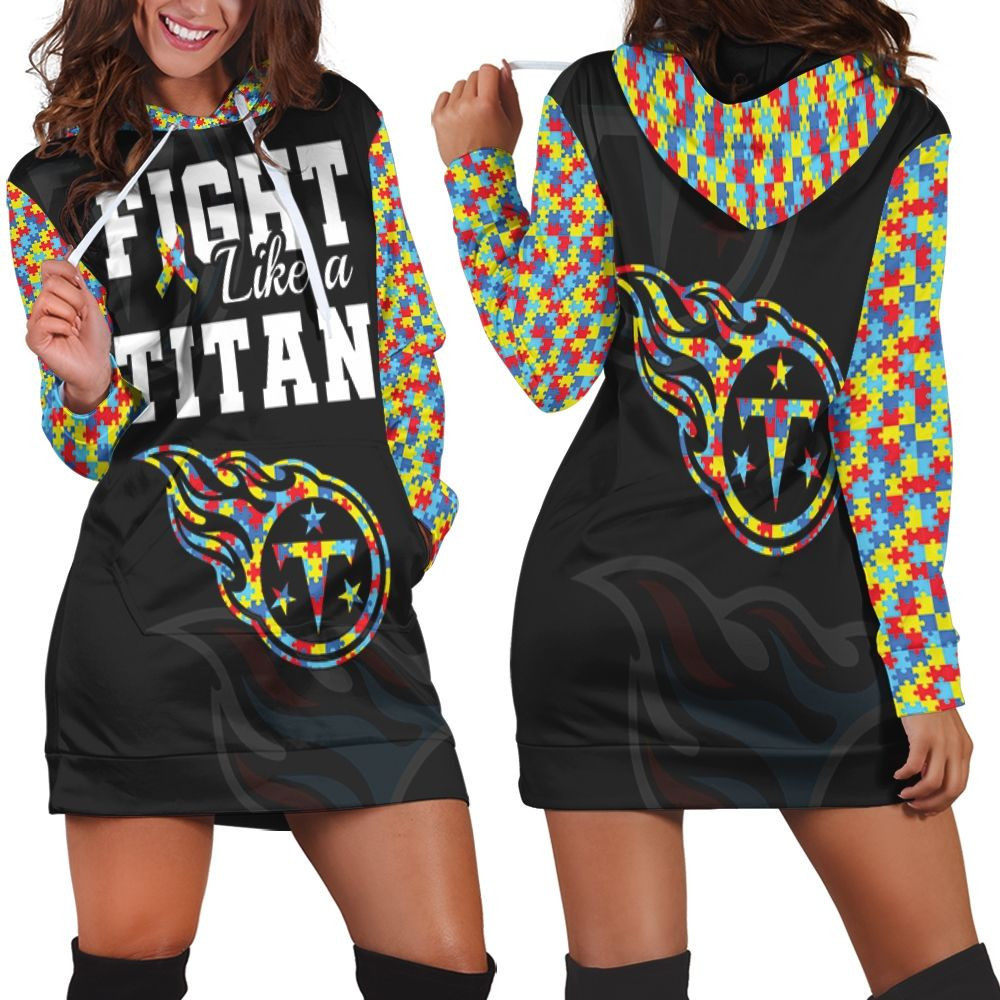 Fight Like A Tennessee Titans Autism Support Hoodie Dress Sweater Dress Sweatshirt Dress