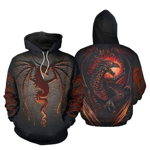 Fire Powerful Dragon Pullover And Zippered Hoodies Custom 3D Graphic Printed 3D Hoodie All Over Print Hoodie For Men For Women