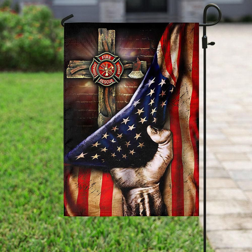 Firefighter Christian Cross Flag  Garden Flag House Flag