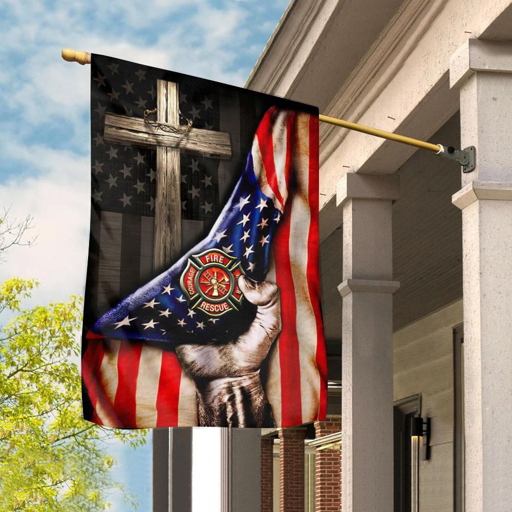 Firefighter Christian Cross Independence Day America Flag 4th Of July Garden Flag House Flag