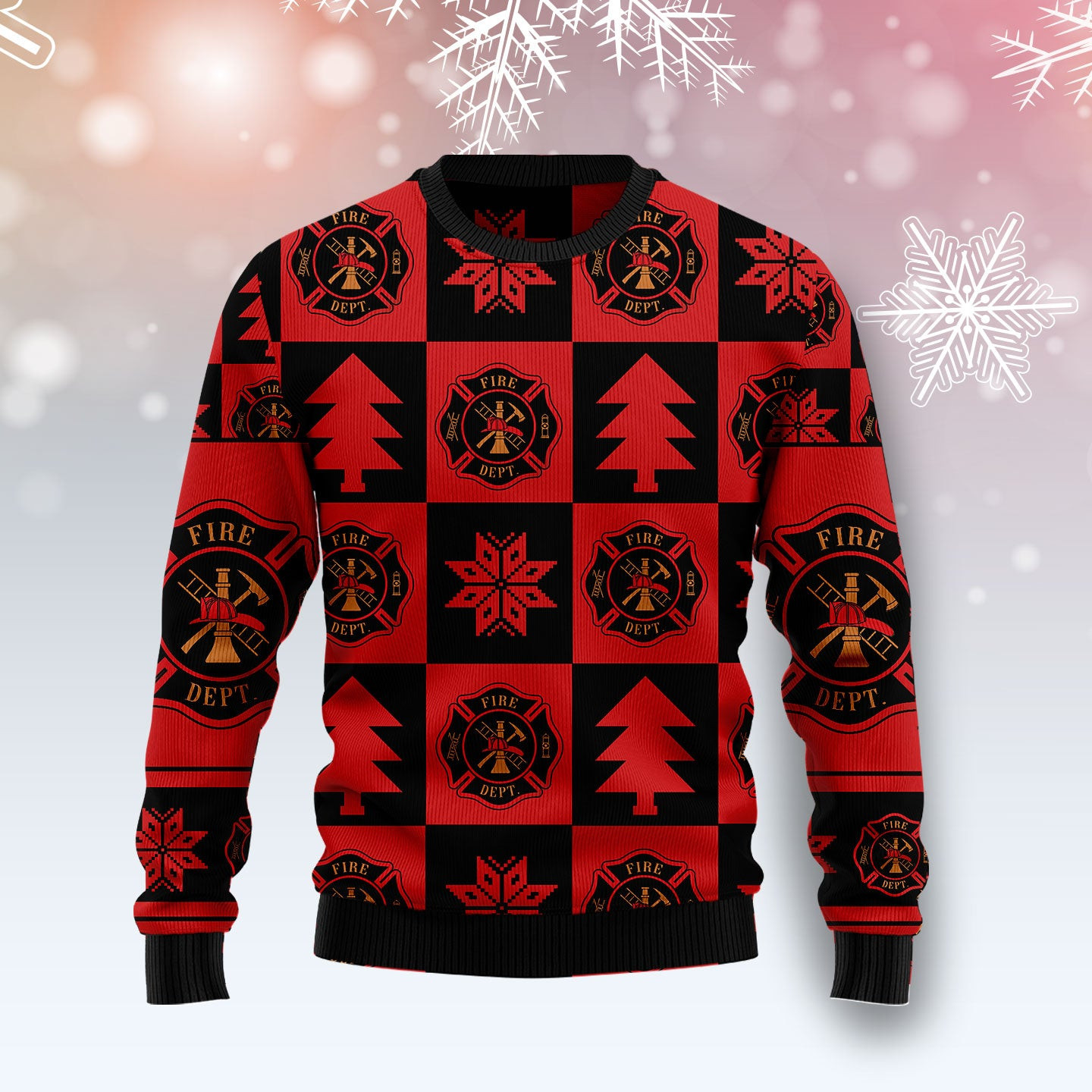 Firefighter Christmas Pattern Ugly Christmas Sweater, Ugly Sweater For Men Women, Holiday Sweater