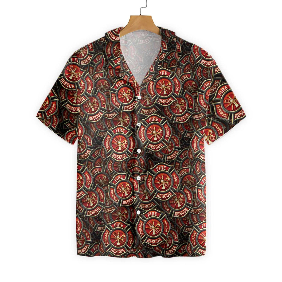 Firefighter Courage Rescue Honor Firefighter Hawaiian Shirt Fire Dept Logo Pattern Firefighter Shirt For Men