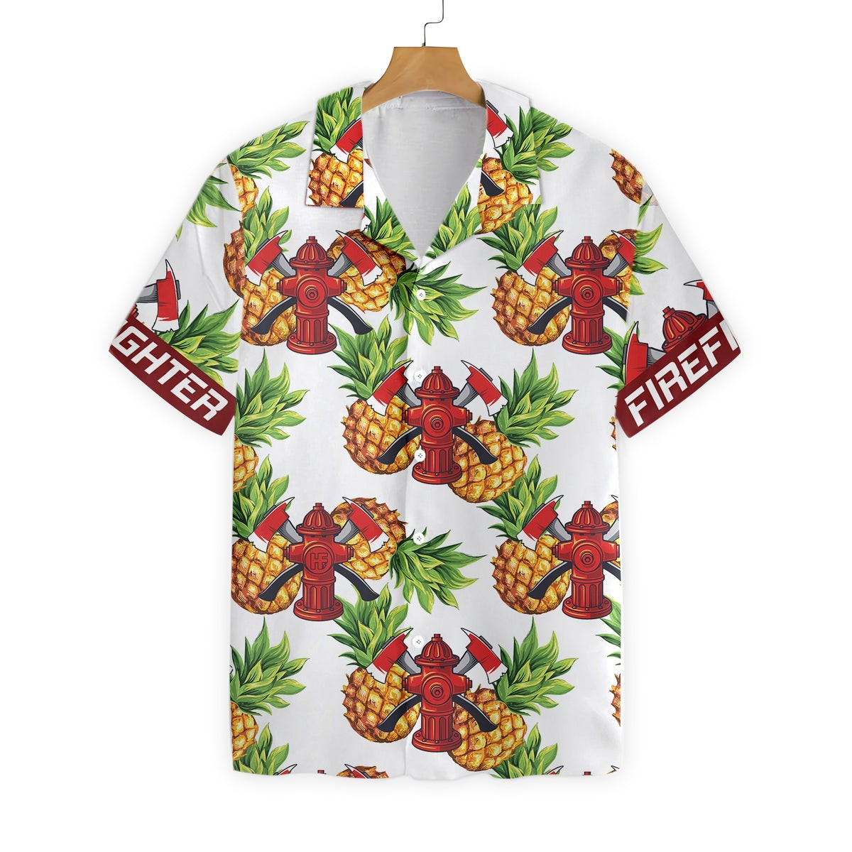 Firefighter Pineapple Seamless Pattern Custom Hawaiian Shirt Personalized Cross Axes Tropical Firefighter Shirt For Men
