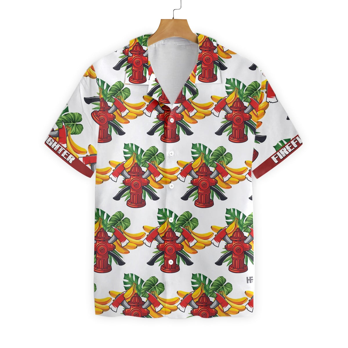 Firefighter Tropical Banana Pattern Custom Hawaiian Shirt Personalized Cross Axes Firefighter Hawaiian Shirt For Men